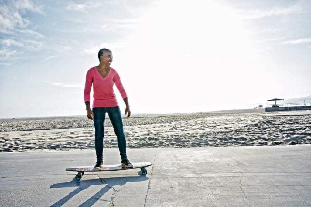 Women riding a skateboard